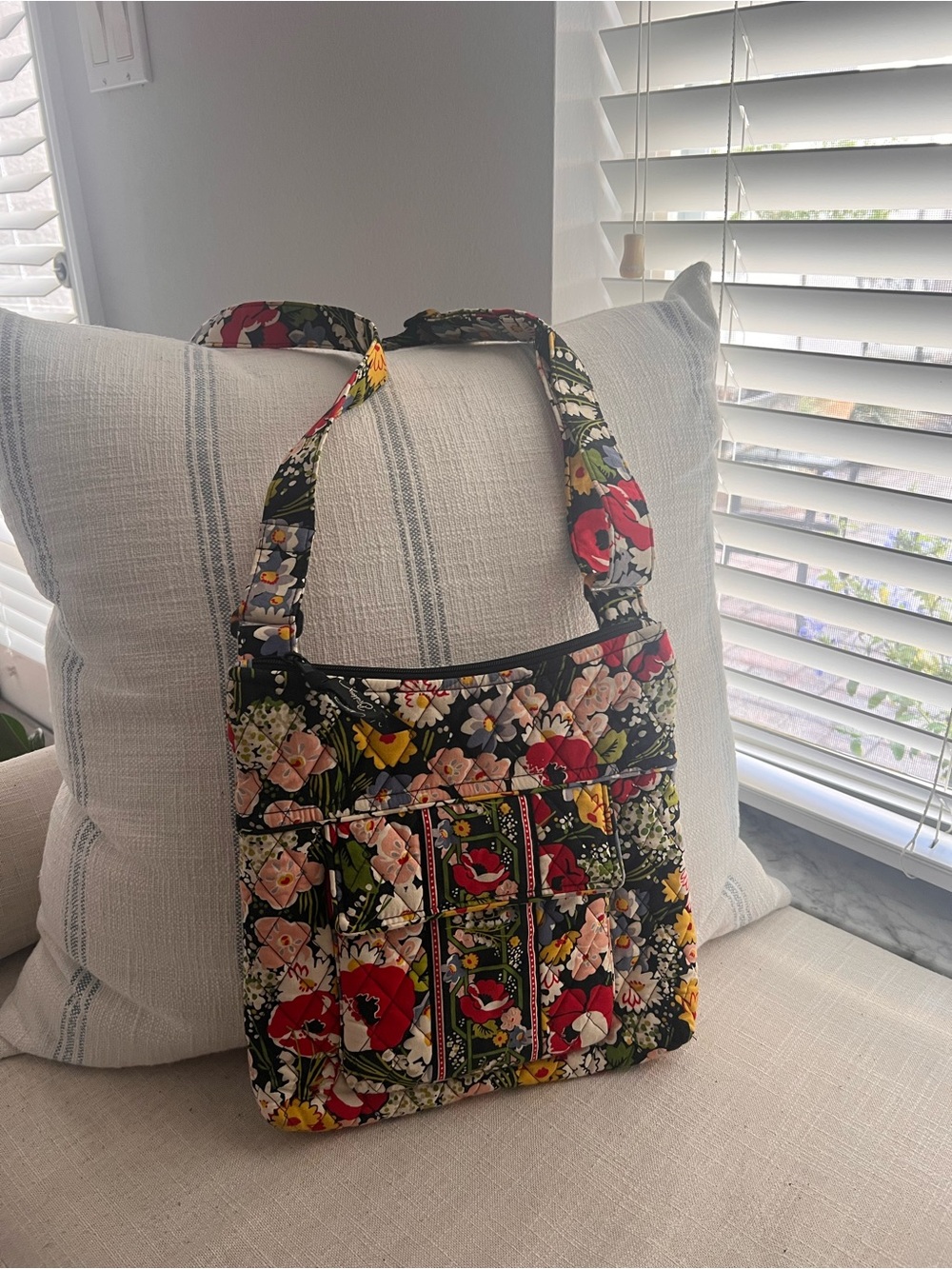 Vera Bradley Poppy Fields Black Quilted Floral Crossbody